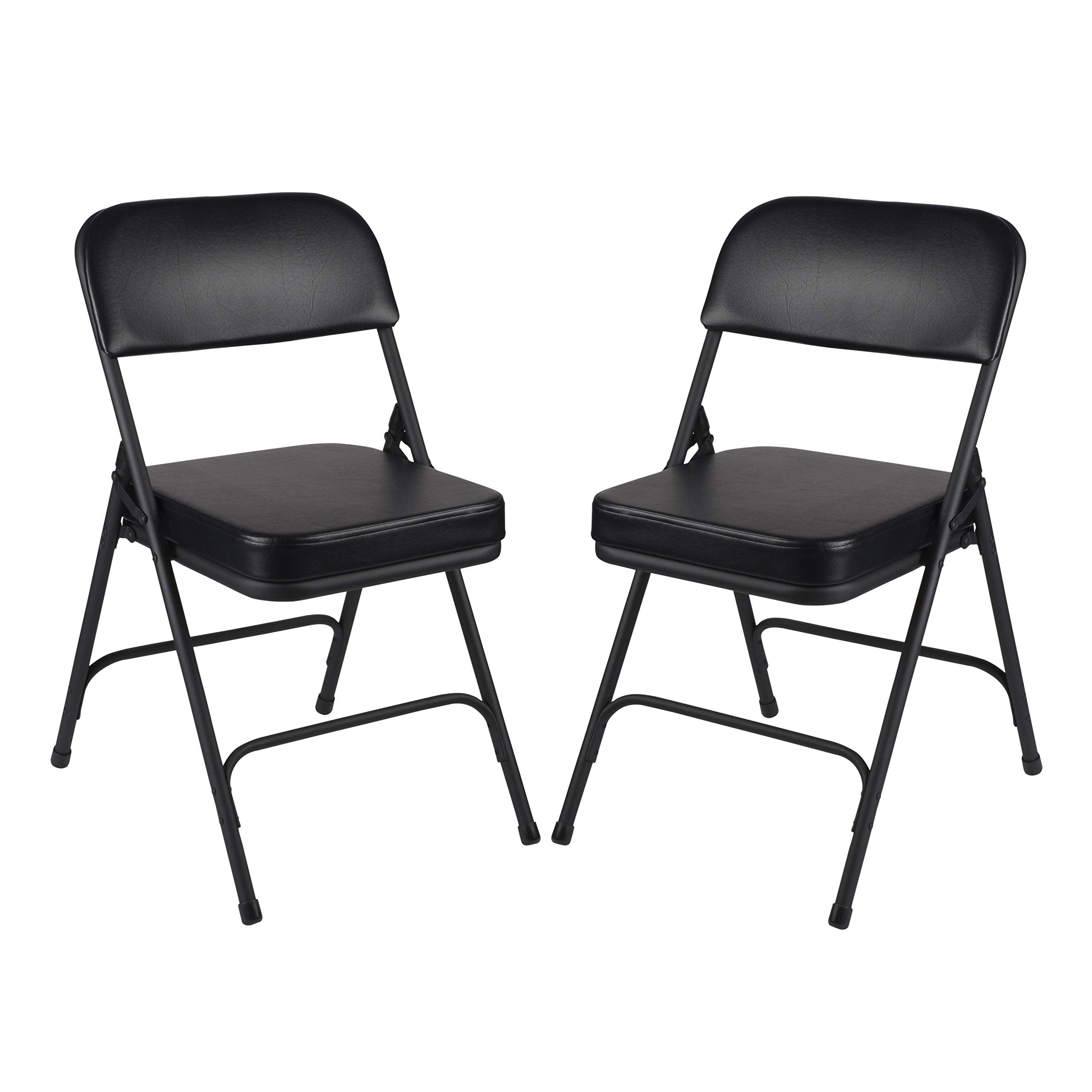 Oef Furnishings (2 Pack Vinyl Upholstered Folding Chairs With 2-Inch Cushioned Seat - Black, Durable 18-Gauge Steel Frame, Super